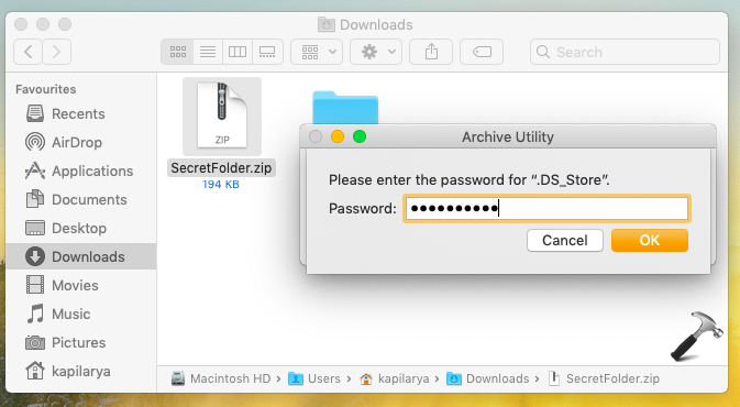 find password for zip file mac